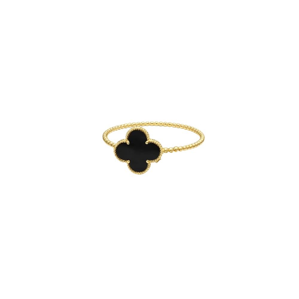Elevated Clover Motif Bracelet Ring Set Gold - view 3