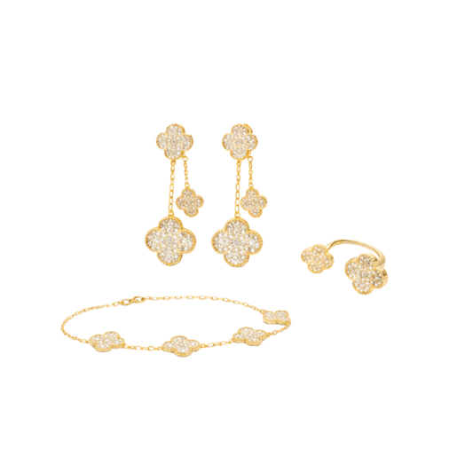 Everyday-Luxe Diamond Clover Necklace Earrings Bracelet Ring Set - view 2
