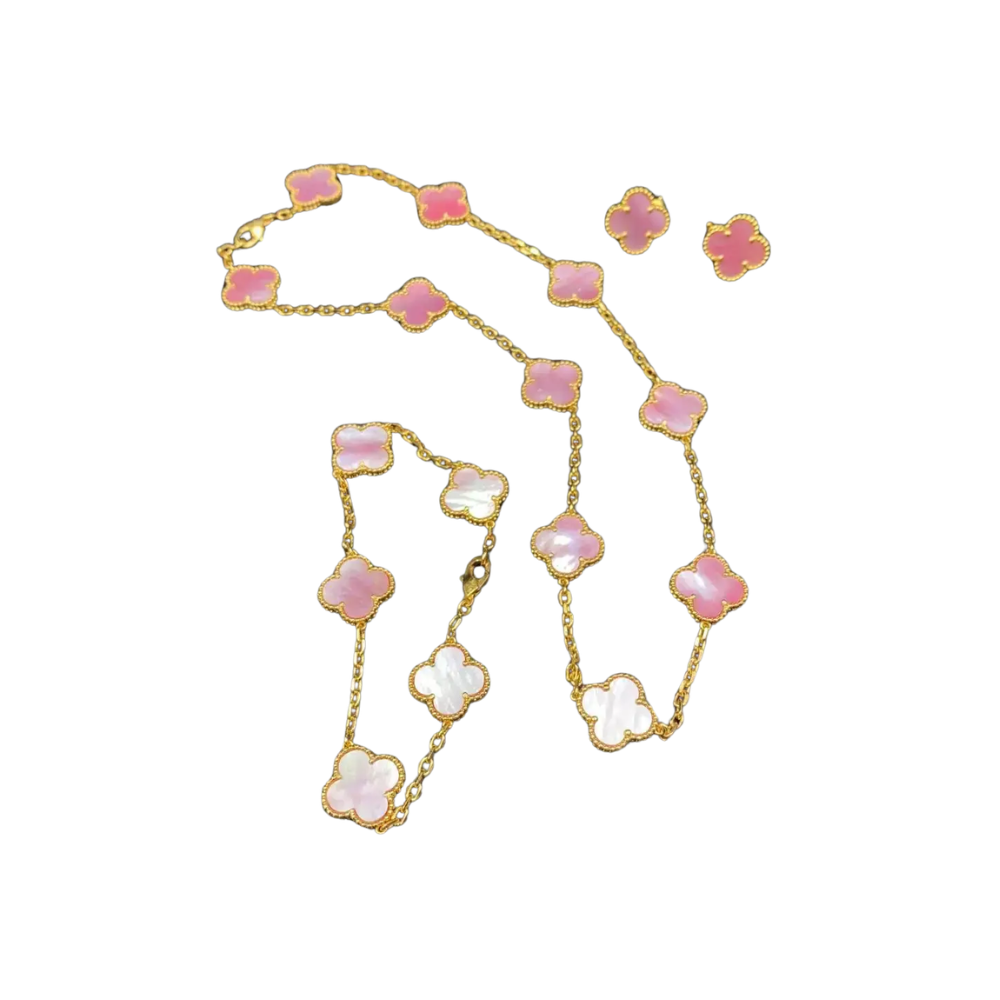 Clean-Finish Clover Motif Set Gold Pink Mother Pearl
