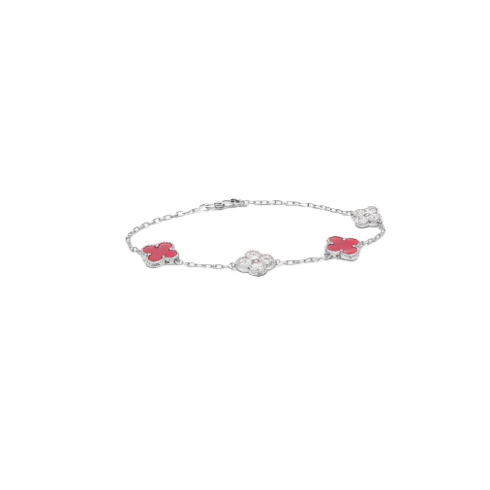 Modern Red Clover Diamond Necklace and Bracelet Set - view 3