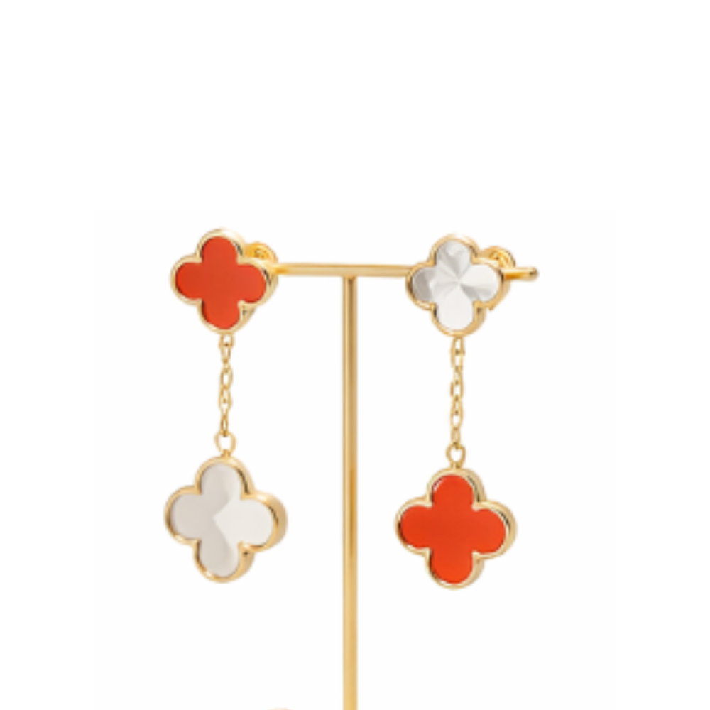 Statement Red Clover Necklace Earring Bracelet - view 2