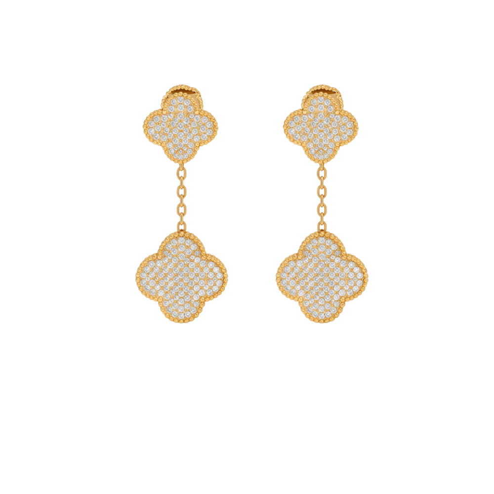 Elegant Dangle Earrings Gold Full Crystals