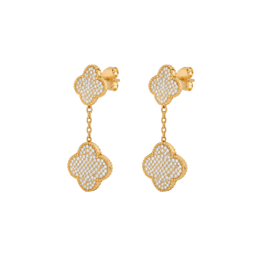 Elegant Dangle Earrings Gold Full Crystals - view 2