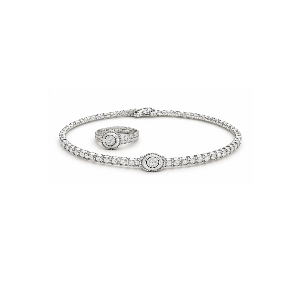 Dressy Diamond Motif Bracelet and Ring Set - view 3