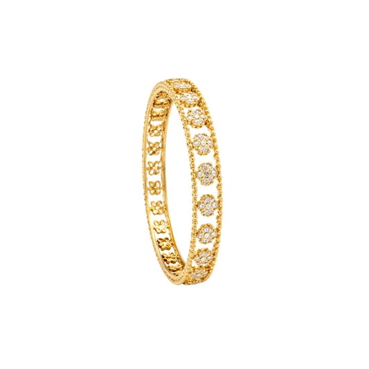Refined Clover Diamond Gold Bangle Bracelet