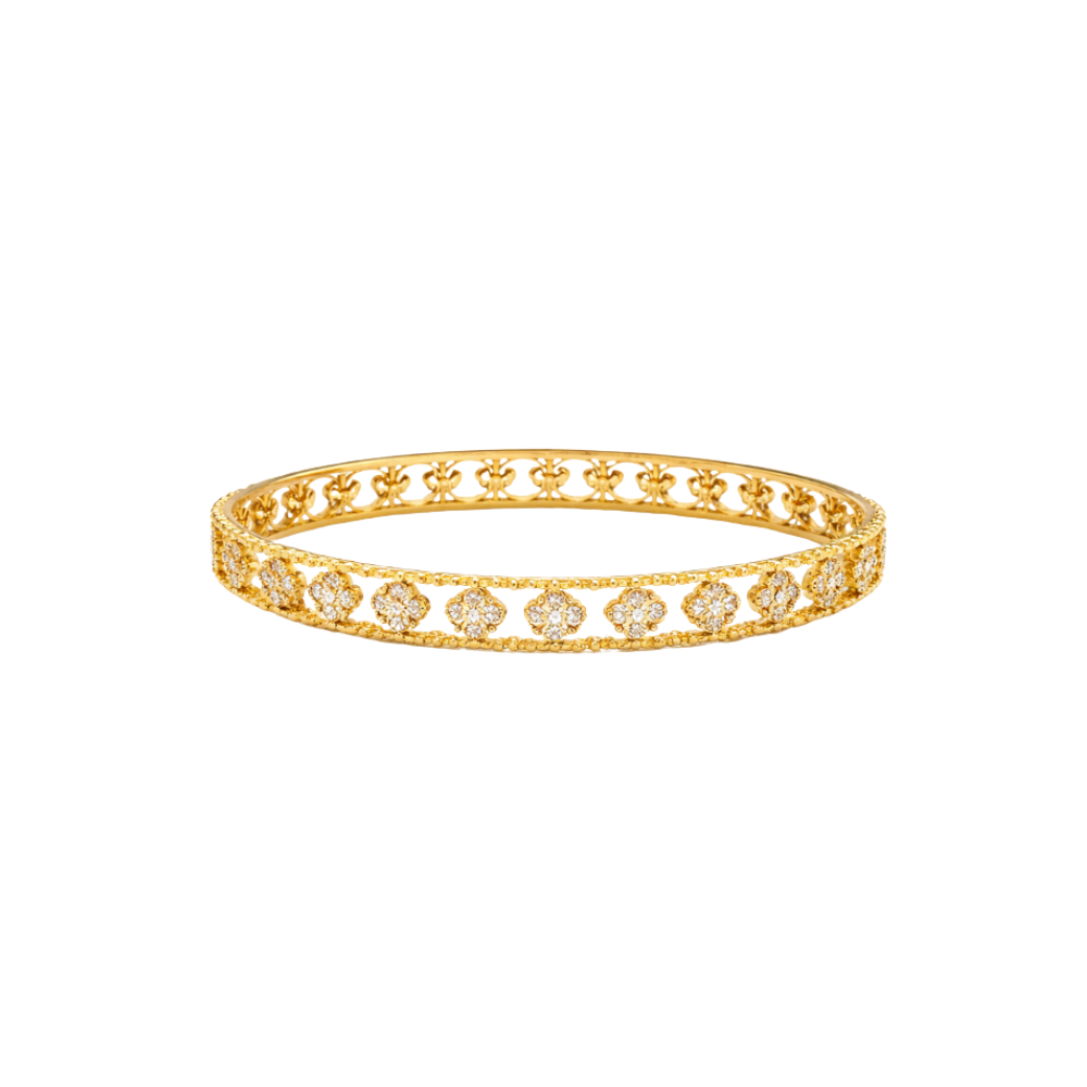 Refined Clover Diamond Gold Bangle Bracelet - view 2