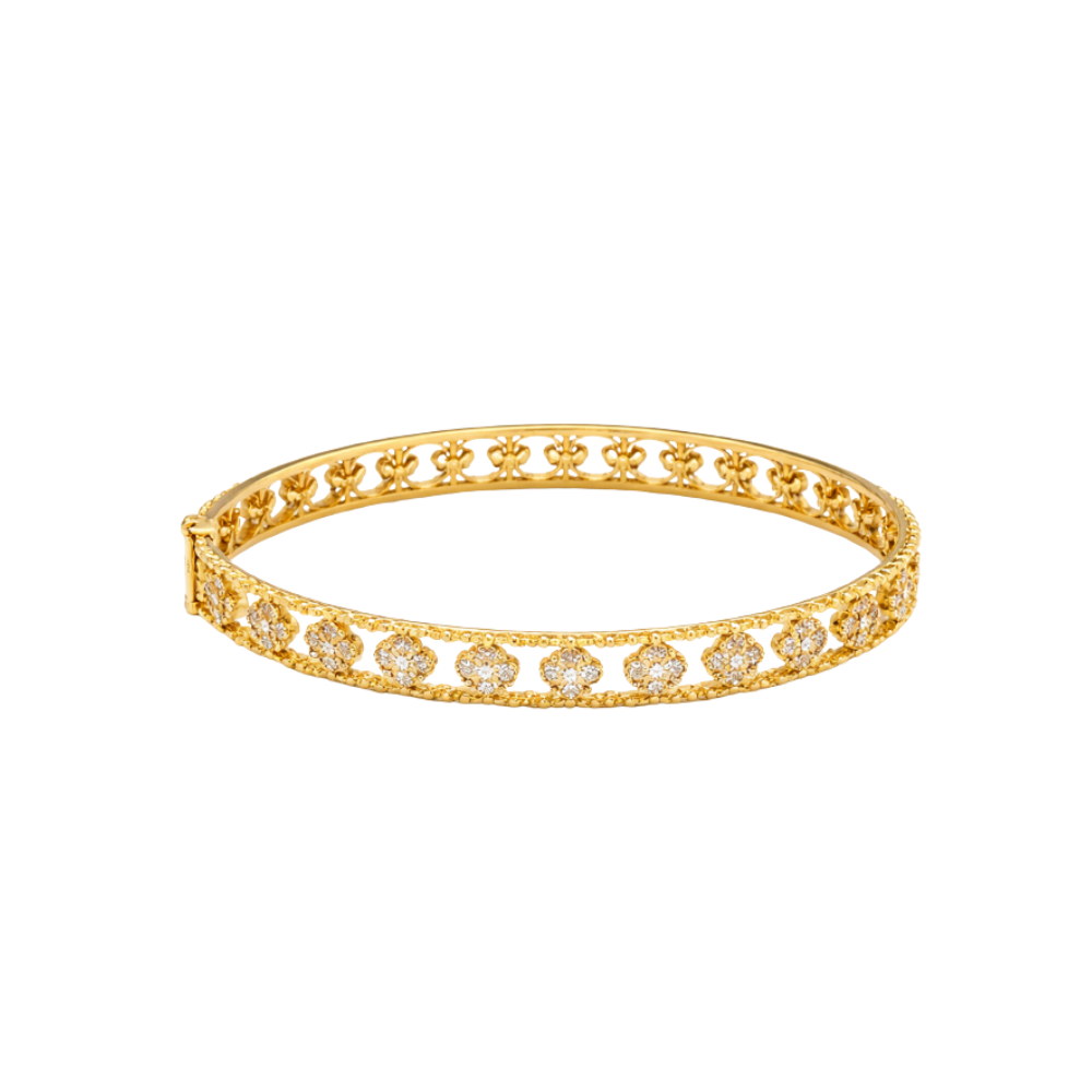 Refined Clover Diamond Gold Bangle Bracelet - view 3