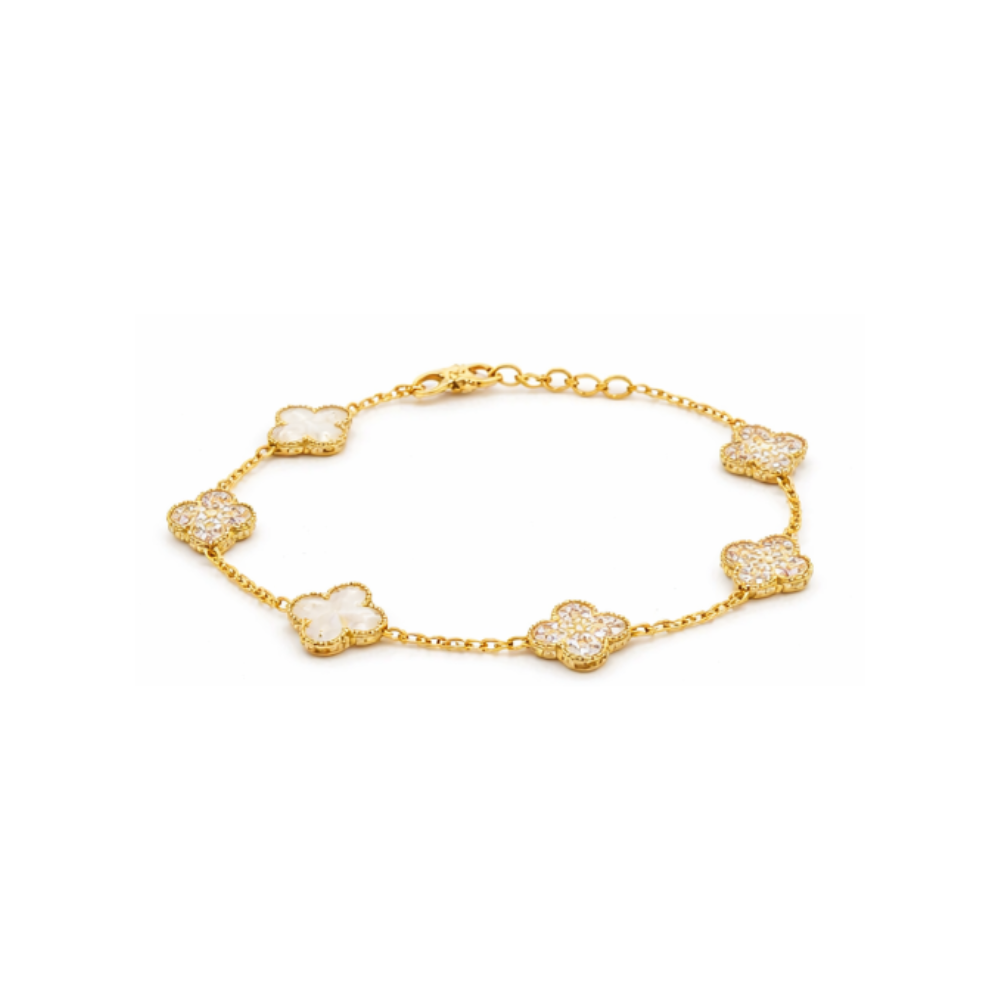 Refined Vintage Clover Motif 5 Motif Bracelet Gold