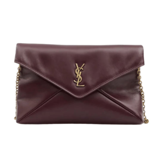 Sophisticated Envelope Chain Fl Chain Shoulder in Dark Ruby Calfskin Leather Bag