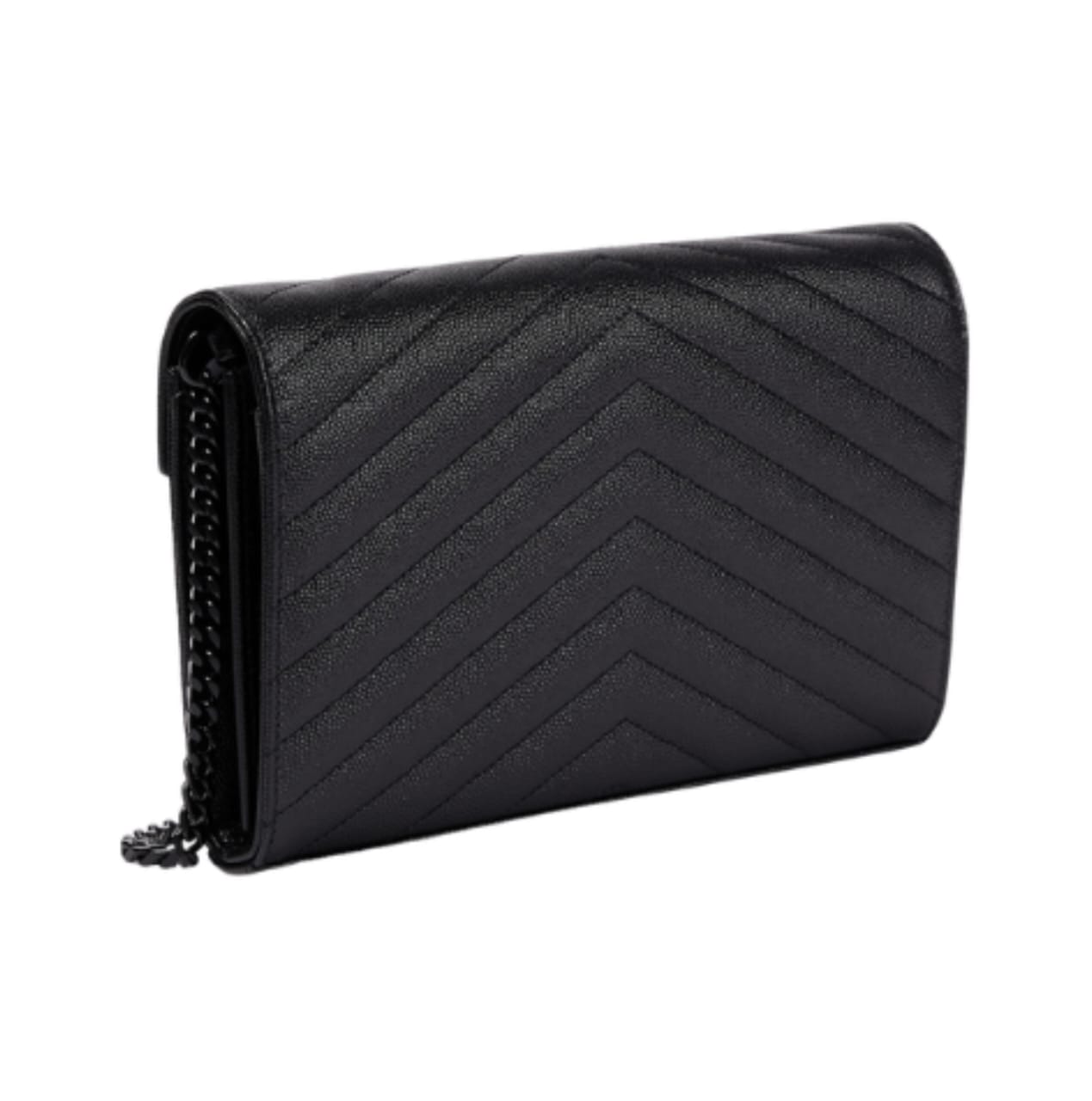 Statement Envelope Chain Envelope Chain Crossbody in Black Grain De Poudre Leather Bag - view 3