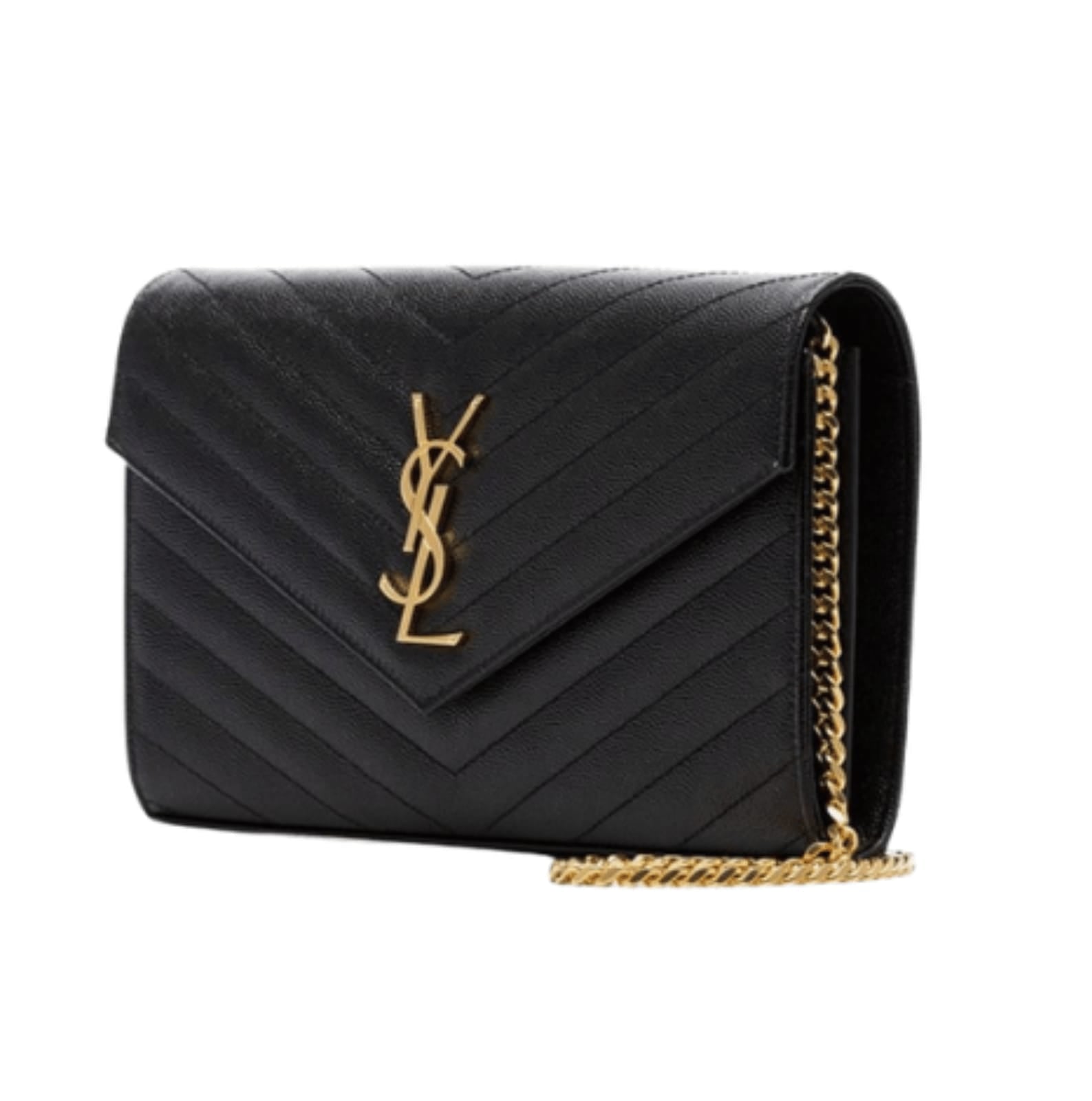 Statement Envelope Chain Envelope Chain Crossbody in Black Grain De Poudre Leather Bag - view 2