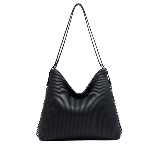 Premium-Look Hobo Shoulder with a Ribbed Texture and Si Er Chain Str S Bag - view 2