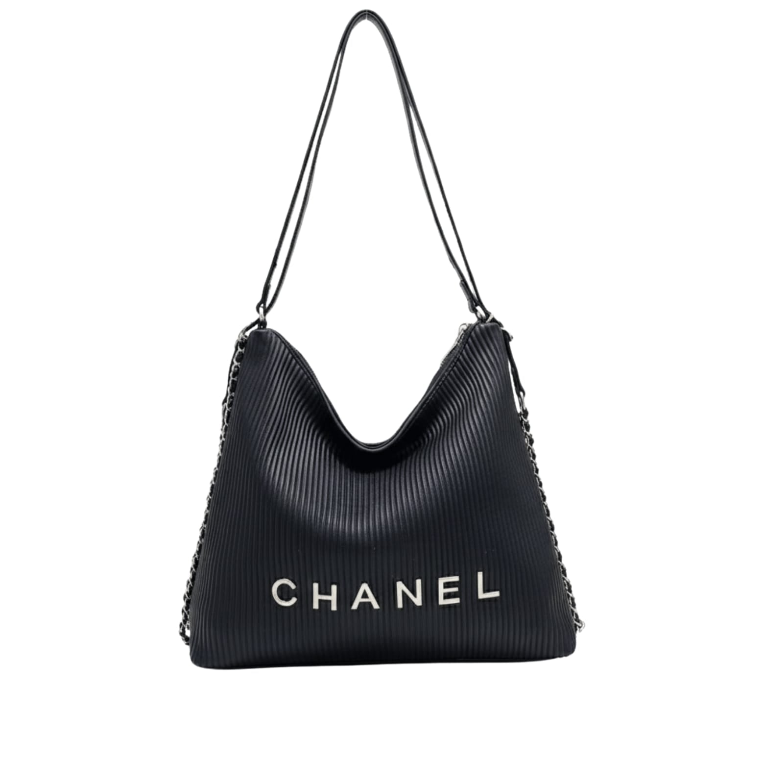 Premium-Look Hobo Shoulder with a Ribbed Texture and Si Er Chain Str S Bag
