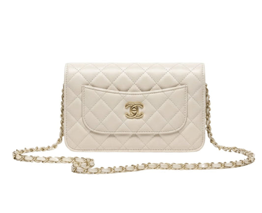 Detailed Classic Fl Quilted White Lambskin Leather Bag