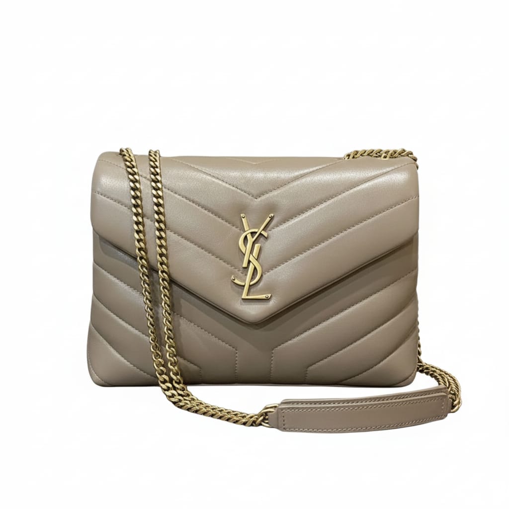 Everyday-Luxe Loulou Small Chain in Taupe or Beige Calfskin Leather Bag
