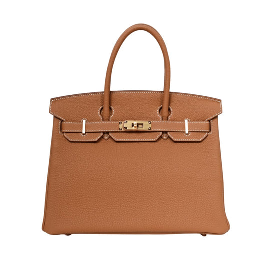 Minimal-Luxe Structured Carryall 25 Handbag in Gold Togo