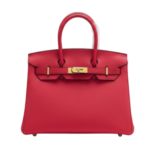 Premium-Look Structured Carryall 30 Handbag Red Epsom Leather