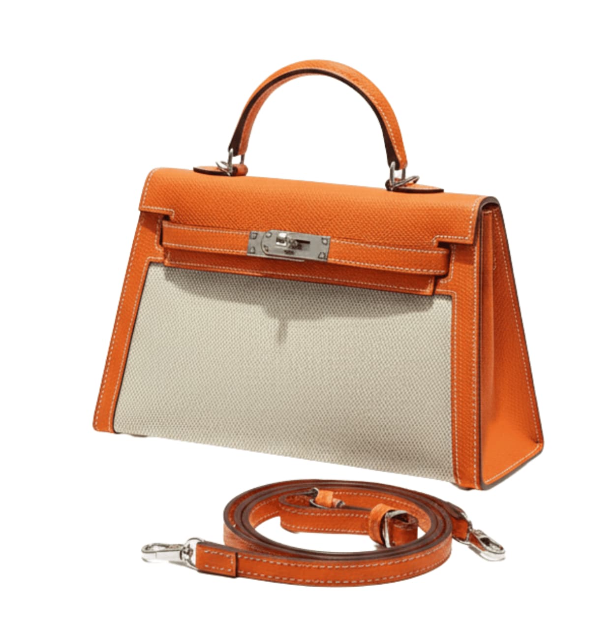 Minimal-Luxe Structured Top-Handle in Orange Leather Bag - view 2
