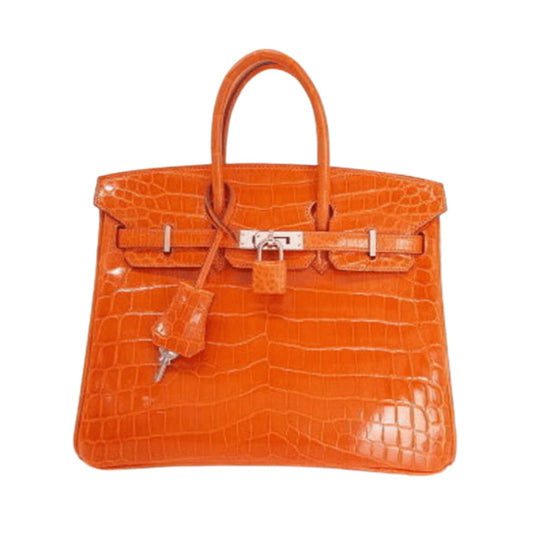 Statement Structured Carryall Orange Crocodile Skin Bag