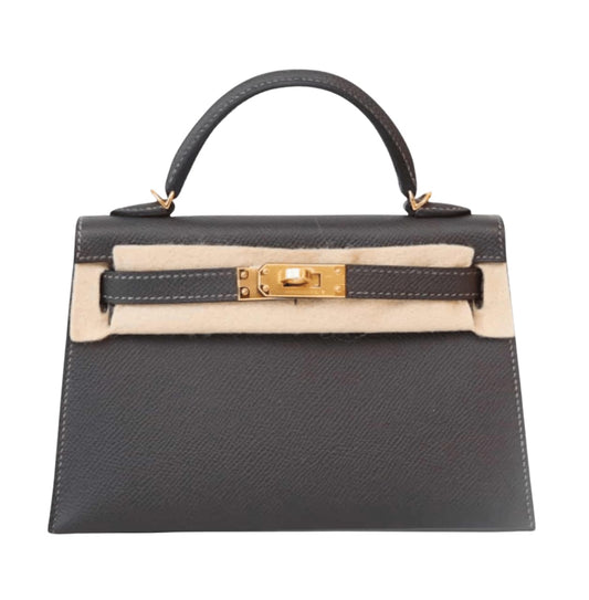 Polished Mini Structured Top-Handle Sellier Dark Grey Epsom Leather Bag