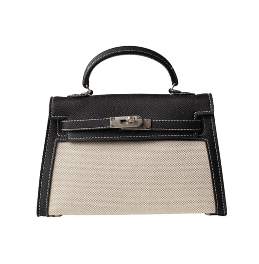 Everyday-Luxe Mini Structured Top-Handle 2 Black White Canvas Bag