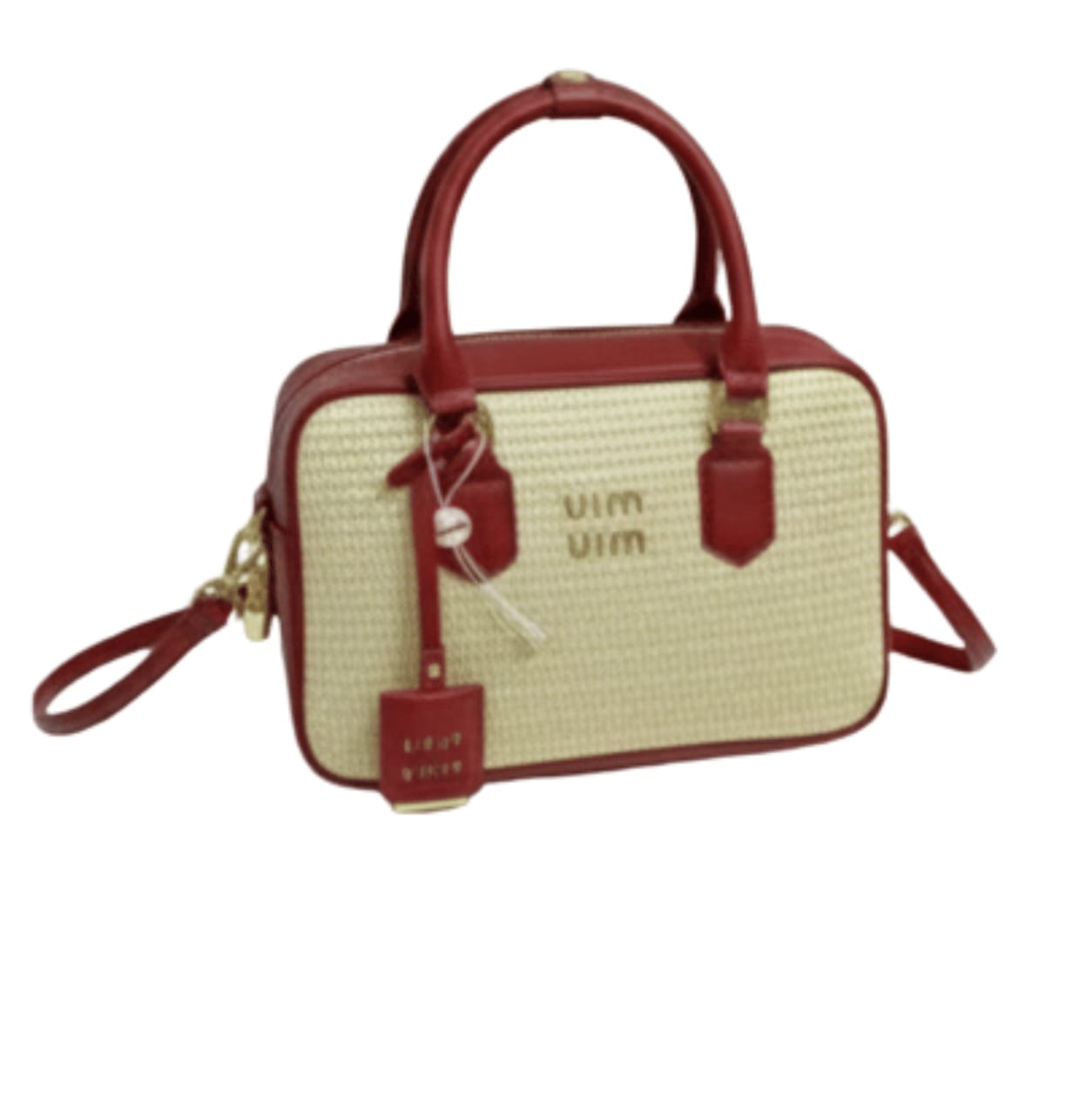 Statement Miu Miu Straw Zip Up Handbag Red Leather Trim Handles - view 3