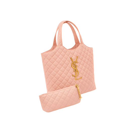 Premium-Look Icare Maxi Quilted Lambskin Tote Pale - view 2