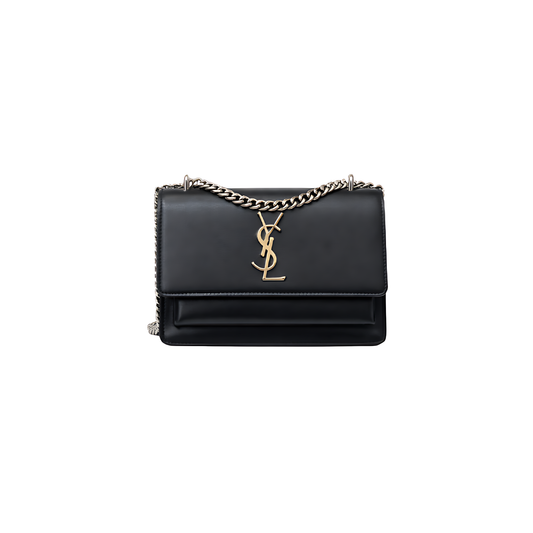Premium-Look Sunset Medium Black Smooth Leather Bag