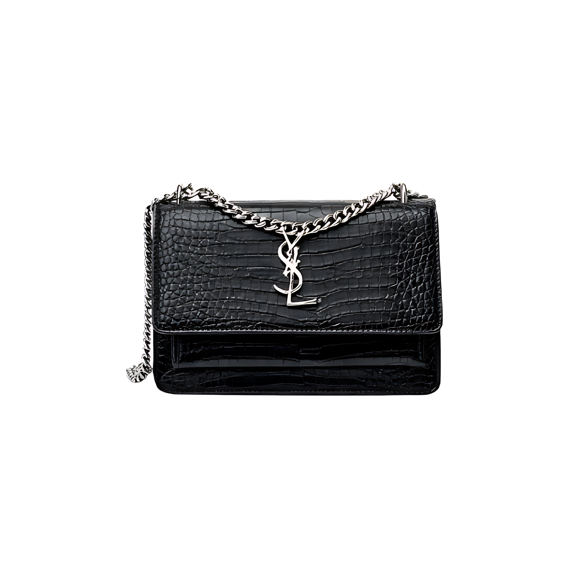 Statement Sunset Medium Black Croc Embossed Bag