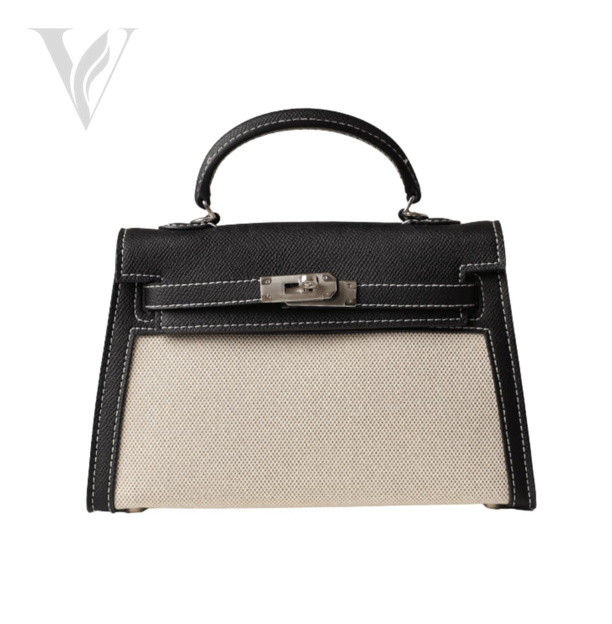 Hermès Mini Kelly 2 Bag - Black and White Canvas, Palladium Hardware