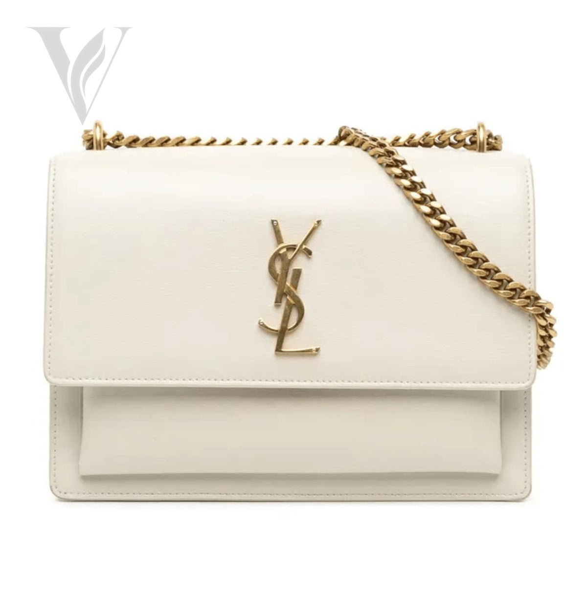 Saint Laurent Sunset Medium Shoulder Bag - White Calfskin Leather