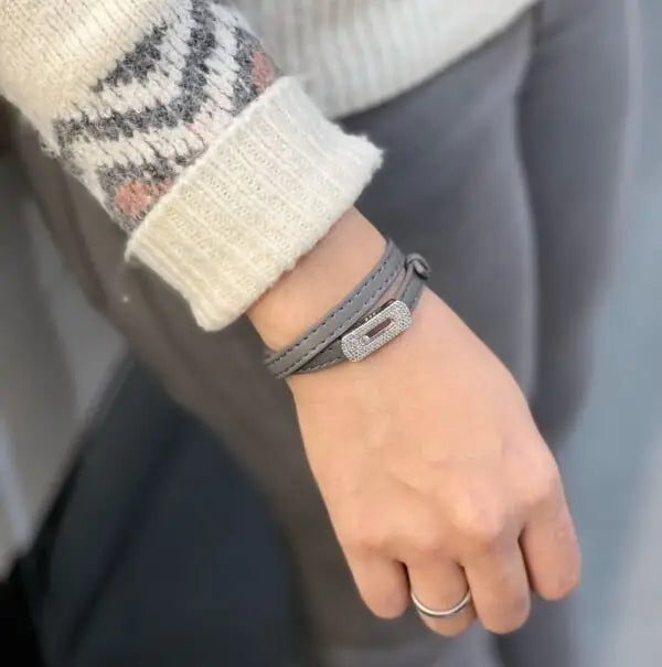 Sophisticated Leather Double Wr Bracelet Pink Diamonds - view 9