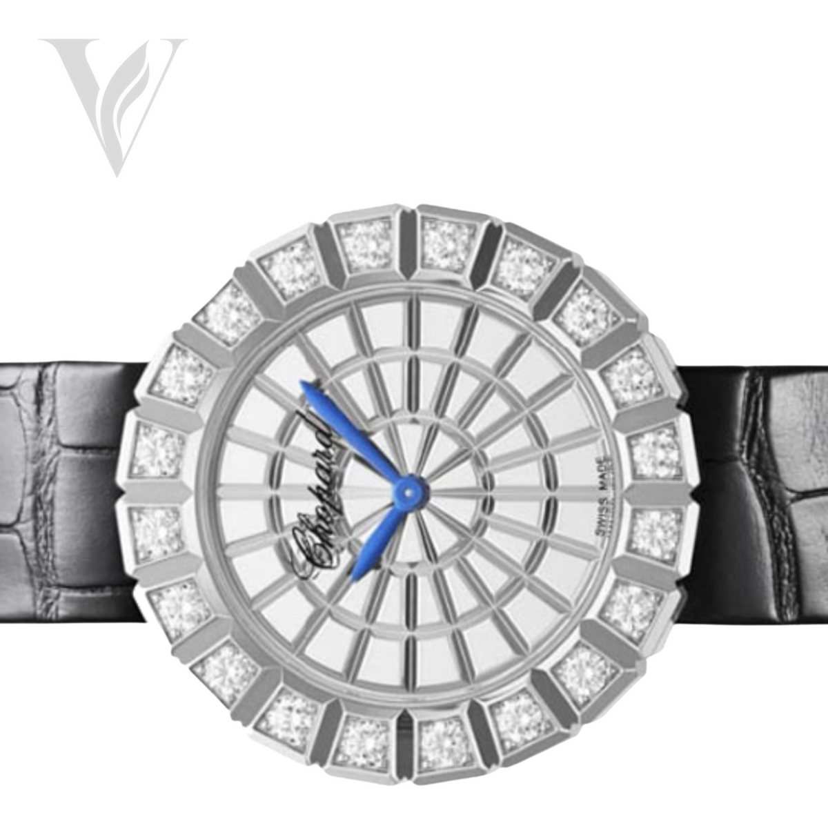 Chopard Ladies Watch - Diamond Detail & Black Leather Strap – View 3