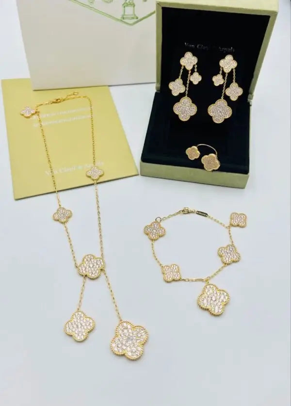 Everyday-Luxe Diamond Clover Necklace Earrings Bracelet Ring Set - view 5