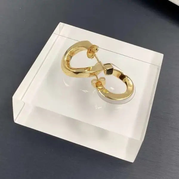 Polished Twisted Hoop Earrings Gold Finish Ivory Enamel - view 5