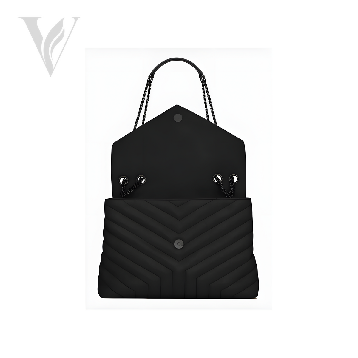 Saint Laurent Loulou Logo Chain Bag - Black, Grey – View 2