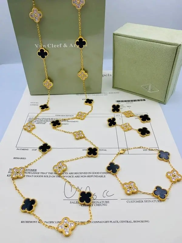 Elegant White Mother of Pearl Diamond Clover Necklace Bracelet Set - view 6