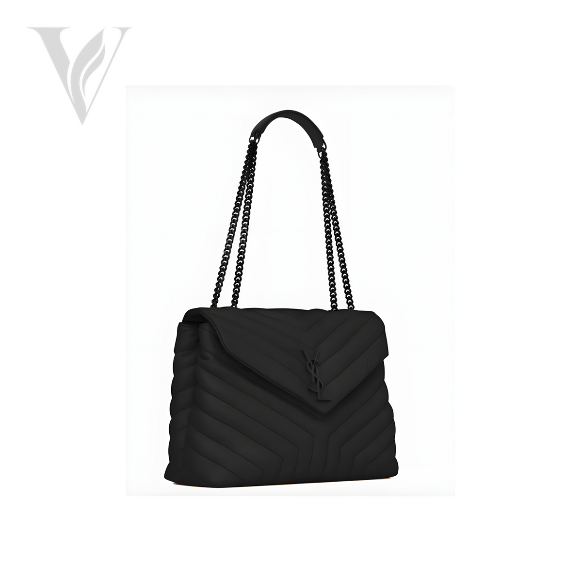 Saint Laurent Loulou Logo Chain Bag - Black, Grey – View 3