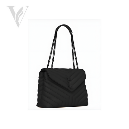 Saint Laurent Loulou Logo Chain Bag - Black, Grey – View 3