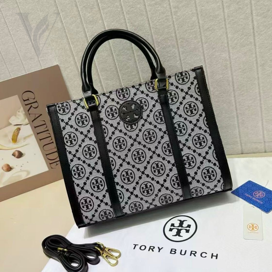 Tory Burch T Monogram Mini Tote - Black – View 4