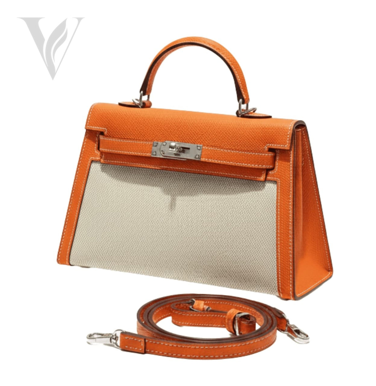 Hermès Kelly Bag - Orange Leather and Neutral Canvas – View 2