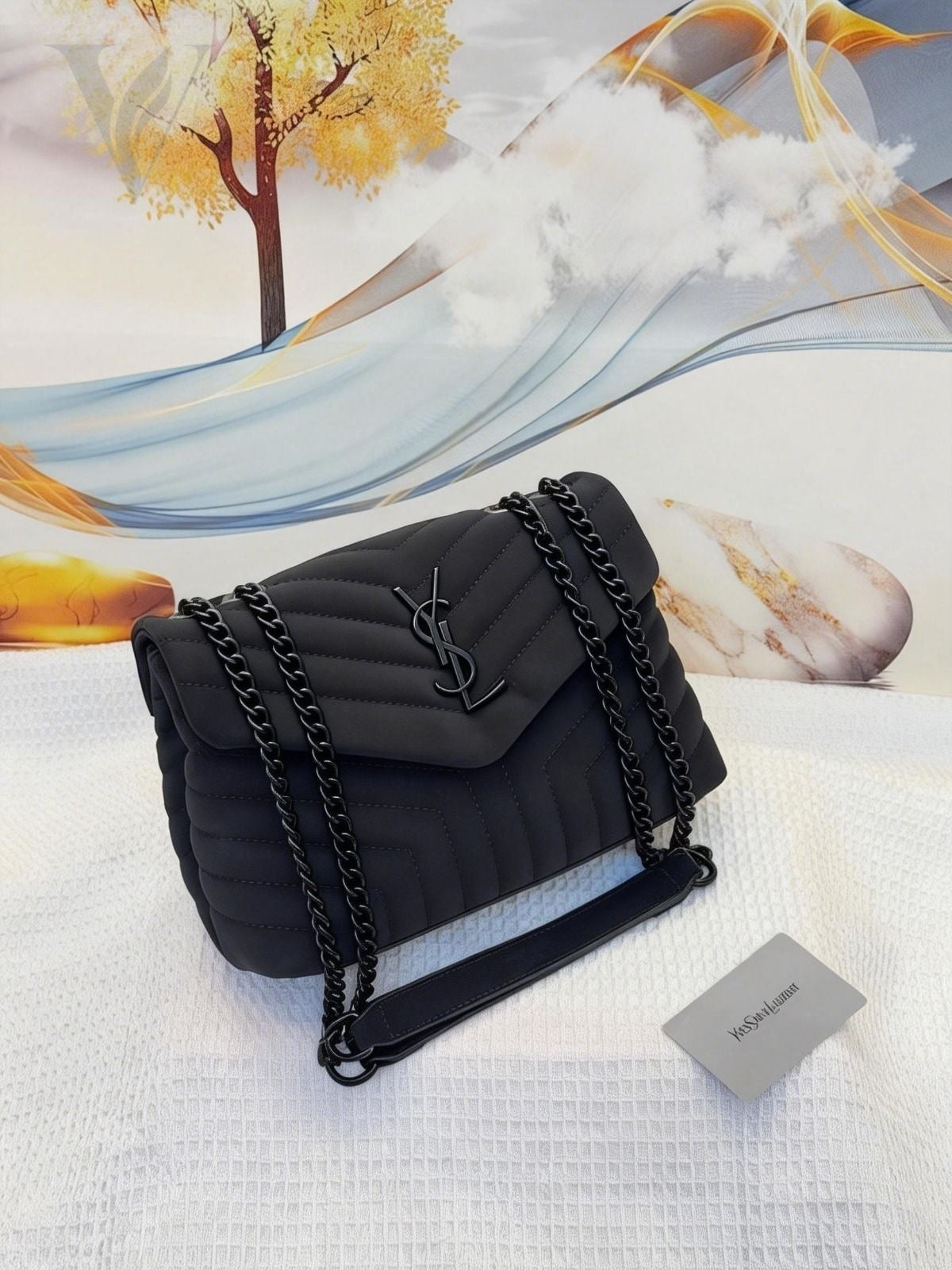 Saint Laurent Loulou Logo Chain Bag - Black, Grey – View 4