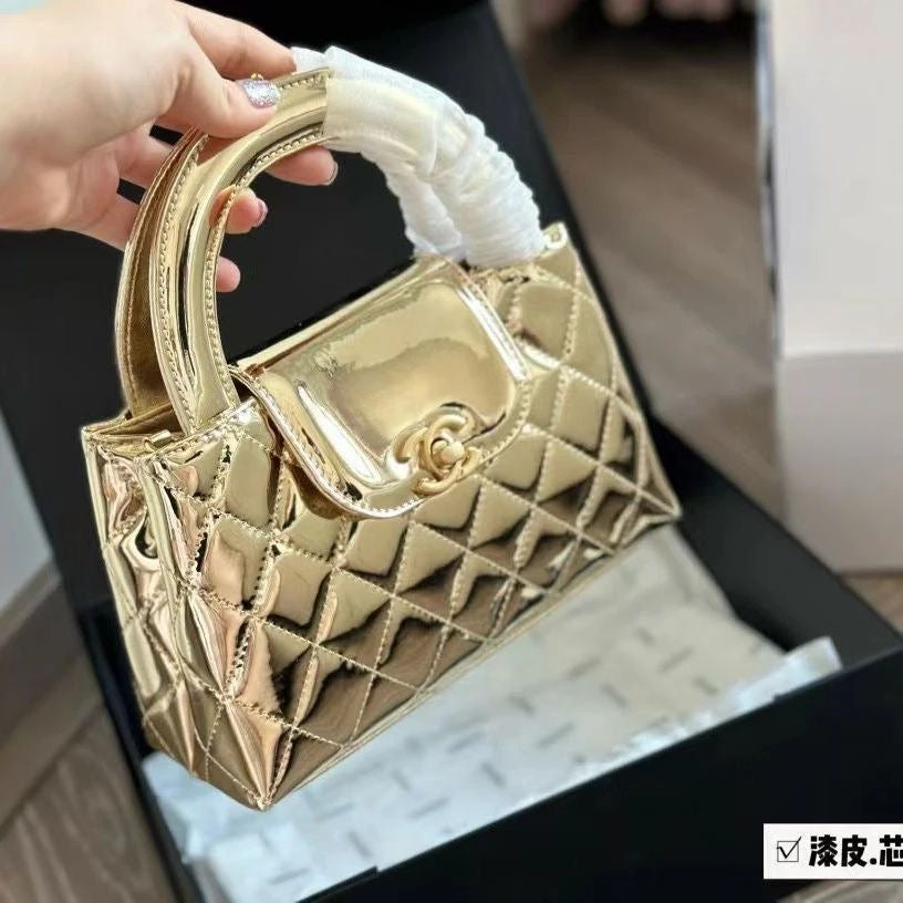 Premium-Look Small Structured Top-Handle Shopper Metallic Gold Bag - view 4