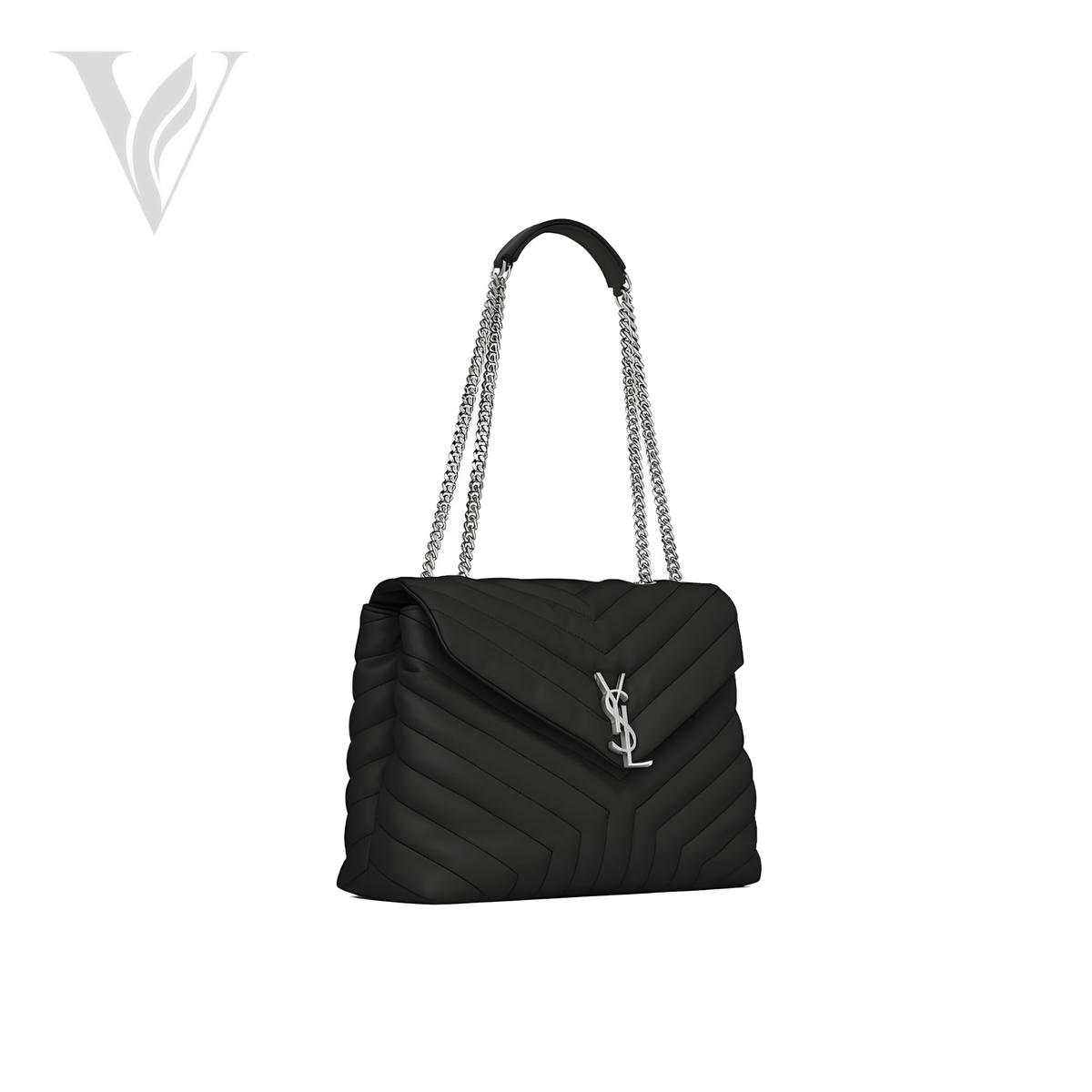 Saint Laurent Loulou Logo Chain Bag - Silver, Black – View 2