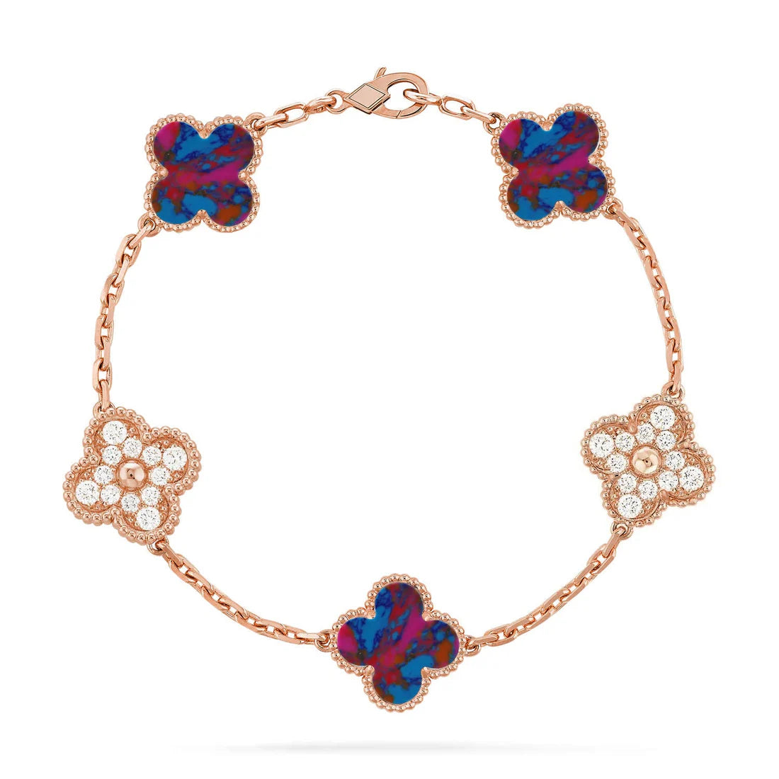 Clover Multi-Gemstone Bracelet 5-Motif Diamond-Style – Signature Finish | Size 19