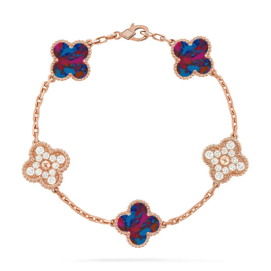 Clover Multi-Gemstone Bracelet 5-Motif Diamond-Style – Signature Finish | Size 19