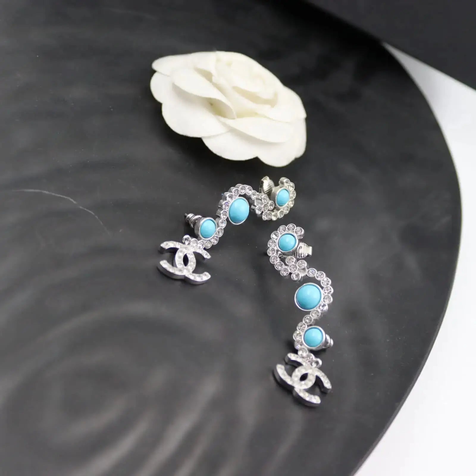 Timeless Turquoise Crystal Cclogo Drop Earrings - view 3