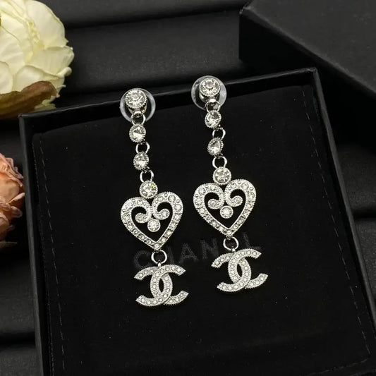 Elevated Heart Cc Logo Drop Earrings Si Er Tone - view 2