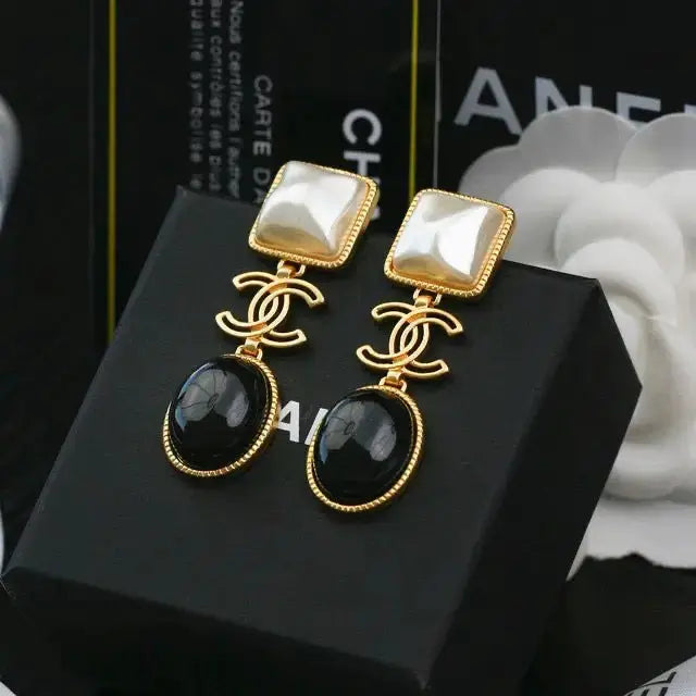 Everyday-Luxe Square Pearl & Black Cabochon Cc Drop Earrings - view 4