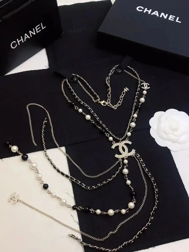 Detailed Long Cc Multi Strand Lariat Necklace - view 4